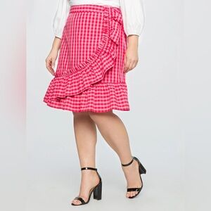 Draper James Eloquii Size 18 Red Gingham Plaid Ruffle Faux Wrap Skirt
